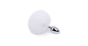 PLUG ANAL INOX - TAMANHO P -  POMPOM BRANCO