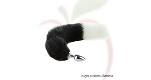 PLUG ANAL COM RABO DE RAPOSA PRETO E BRANCO - TAM. P
