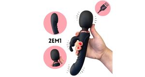 VIBRADOR RABBIT COM PONTO G E VARINHA MÁGICA - PRETO